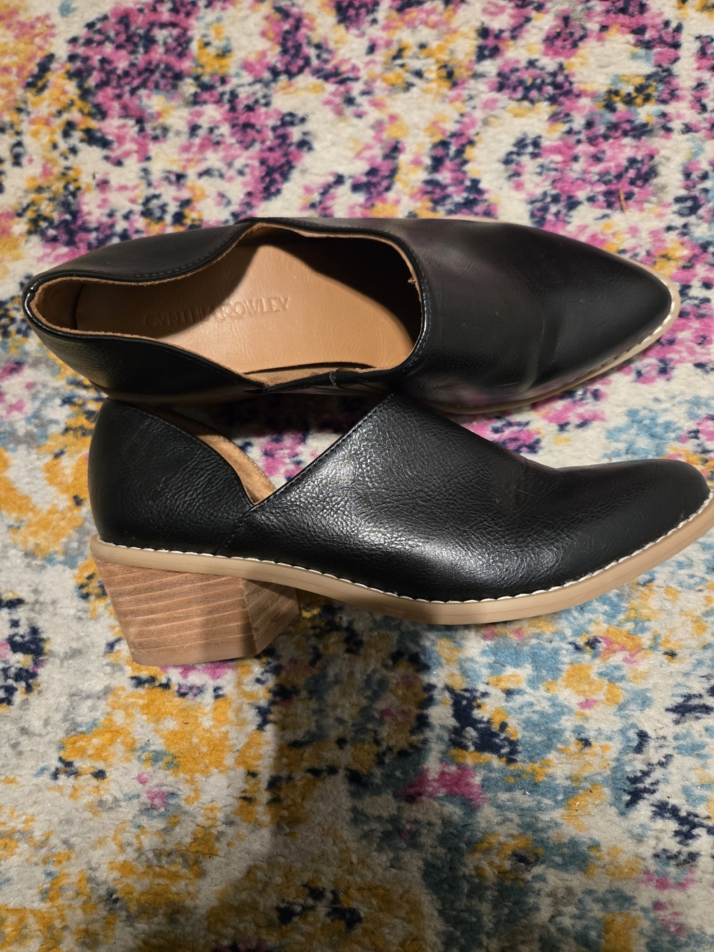 Cynthia Rowley Black Faux Leather Slip-On Block Heel Mules 8.5